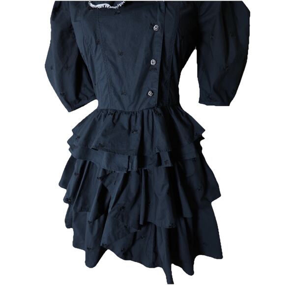 ULLA JOHNSON Linnea Tiered Embroidered Cotton Poplin Mini Dress Size 00 - Picture 4 of 15